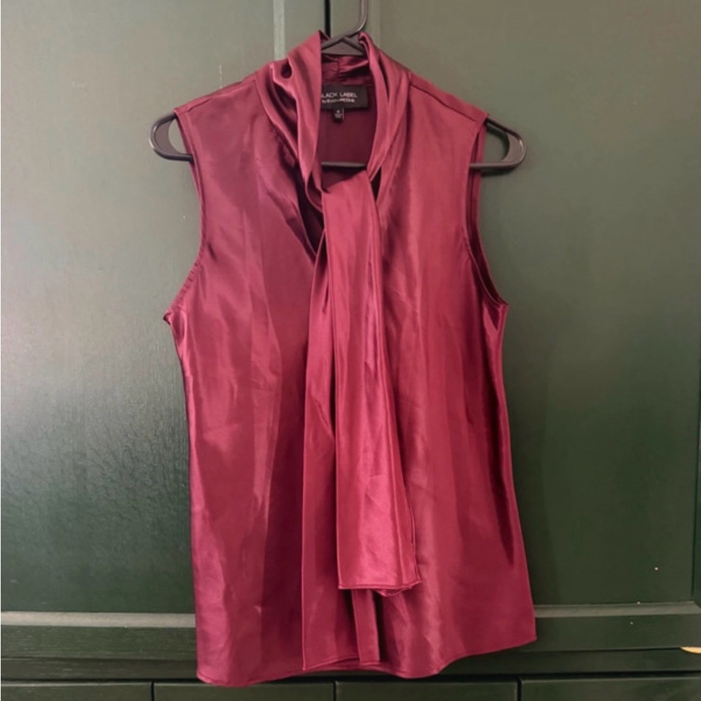 sleeveless blouse in rich burgundy satin